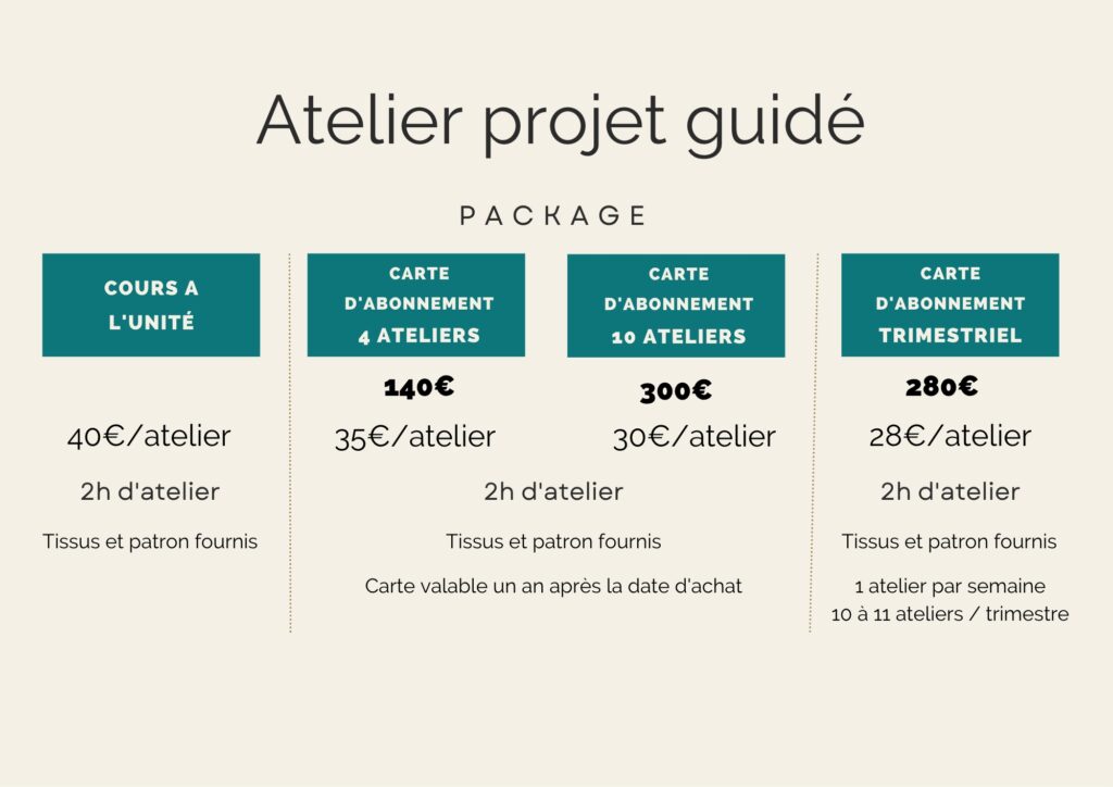 Tarifs atelier projet guidé Motifs à Caro