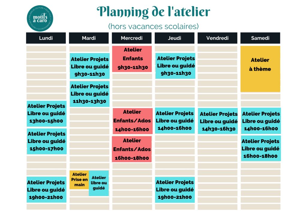 planning des ateliers motifs à Caro